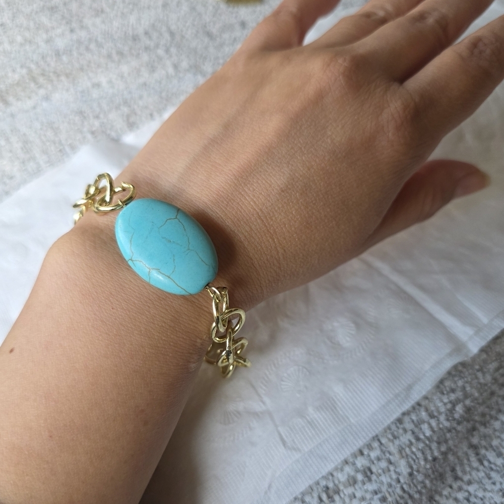 Rockcloud Turquoise aka Green Howlite Turquoise and Worry Stone, 8" BRACELET - Picture 8 of 8